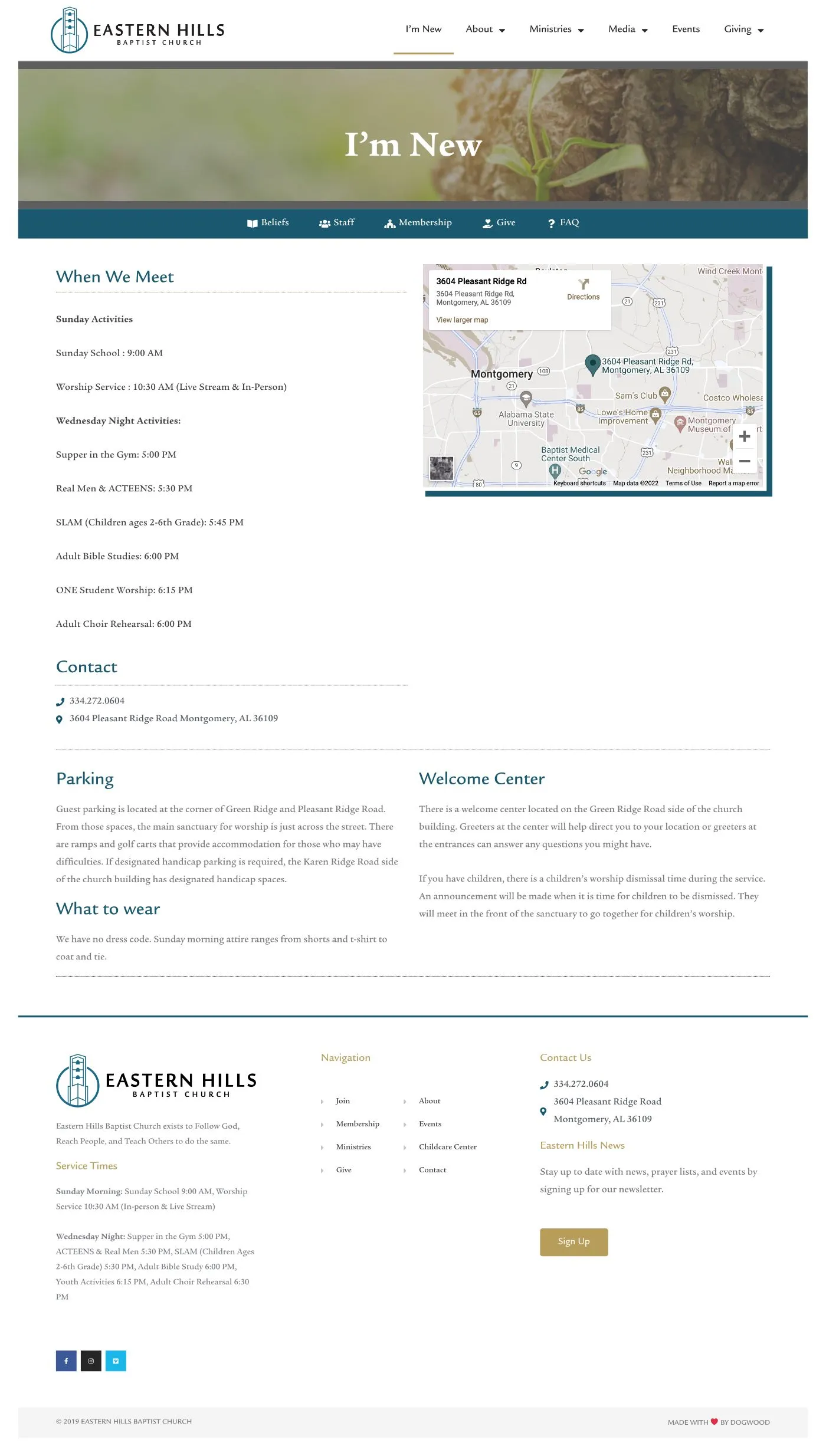The full Eastern Hills Baptist Church I'm New page, with service times, a map, and what to expect.