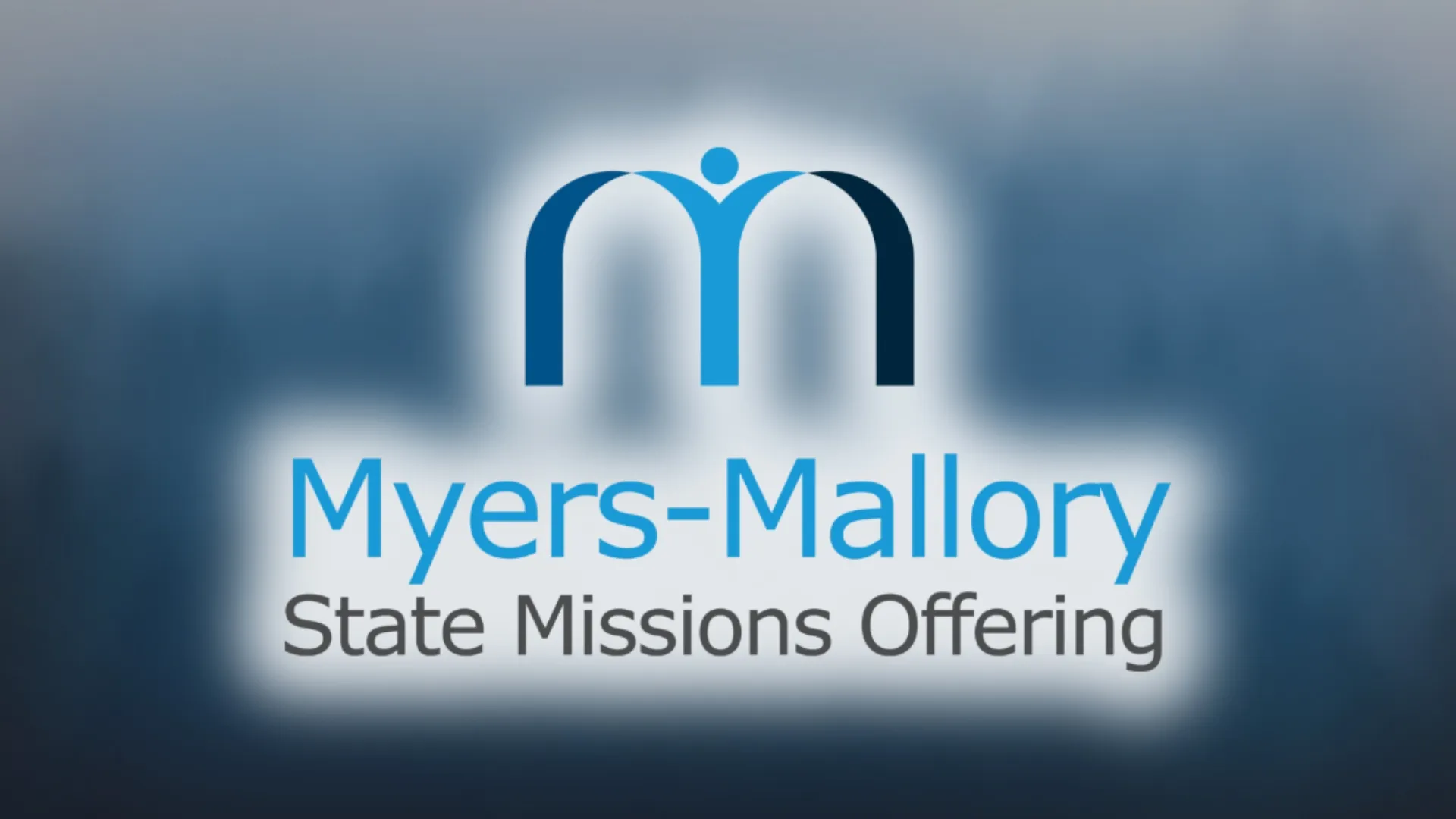 The Myers-Mallory State Missions Offering logo on a blurred blue background.