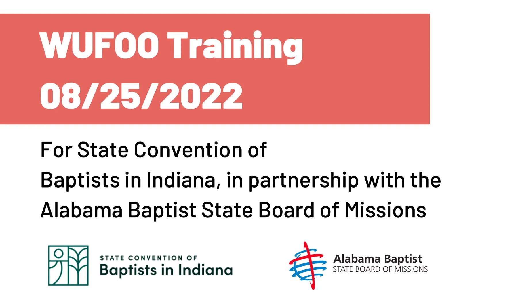 The cover of the Wufoo Training guide for the State Convention of Baptists in Indiana, dated 08/25/2022.